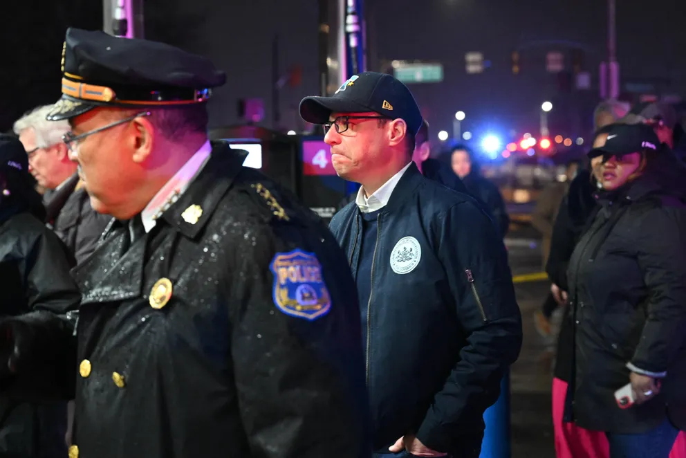 Pennsylvania Governor Josh Shapiro at the site with police. | Source: Getty Images