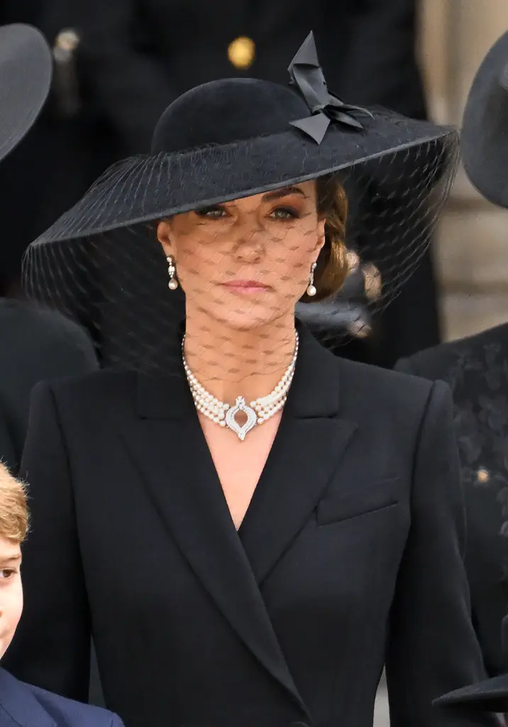 For Queen Elizabeth’s funeral in 2022, Middleton honored the late royal by wearing her pearl necklace.